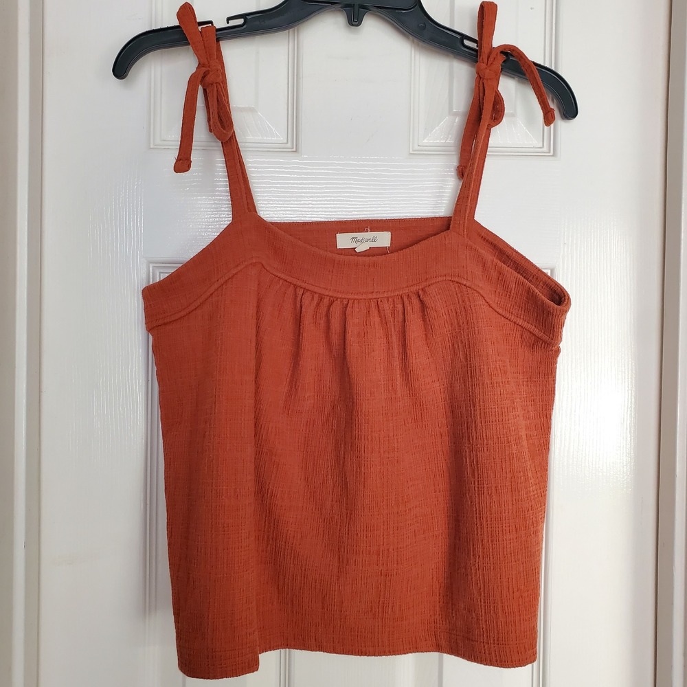 Madewell Crosshatch Tie Strap Tank Top Orange Textured Tie Strap Boxy Crop Sm